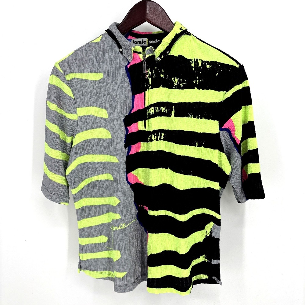 Jamie Sadock Womens Golf Shirt Size Medium Neon Pink Green Short Sleeve Abstract